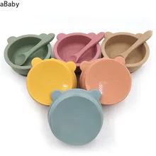 Bol d'alimentation en Silicone pour bébé, vaisselle, cuillère étanche, vaisselle antidérapante, vaisselle sans BPA pour bébé 