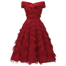 Сексуальное платье с бахромой и вырезом лодочкой, красное вино, женские Коктейльные Вечерние платья, плиссированное винтажное вечернее платье с высокой талией, Vestidos