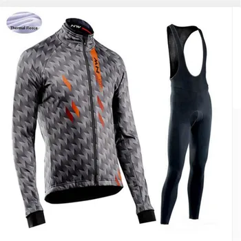

2019 NW Northwave Winter Men's Cycling Jersey Set Long Sleeve Thermal Fleece Ropa Ciclismo MTB Bike Clothing Kit GEL Bib Pants