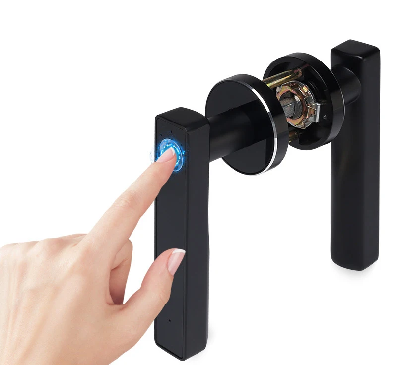 Цинковый сплав биометрический замок с ручкой отпечатков пальцев умный бескнопочный электронный замки для внутренних помещений для спальни двери YOHEEN YT2 - Цвет: Black