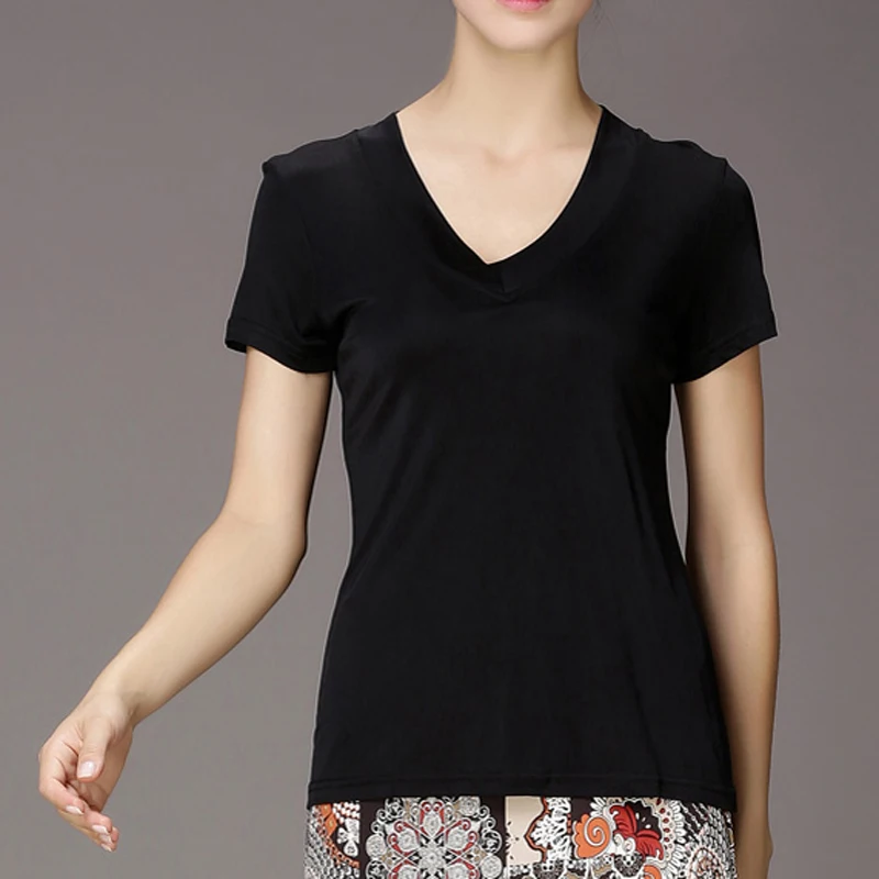 Women's T-Shirt 100% Pure Silk Knitted Lady V