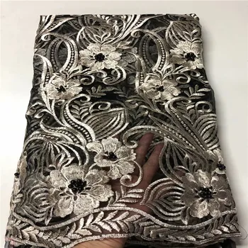 

Nigerian Lace Fabric for Wedding 2020 Gold Black High Quality Tulle African Beads Swiss Voile Lace Fabric French Net Lace