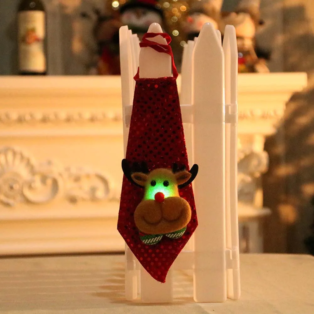 Светодиодный Рождественский галстук, светящийся блестками, Санта-Клаус, медведь, снеговик, лось, галстук для детей, мультяшный галстук, украшение, подарок на год - Цвет: 2 Luminous
