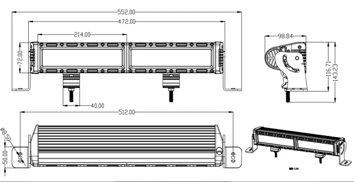 RJ20001 Light Bar Technical drawing