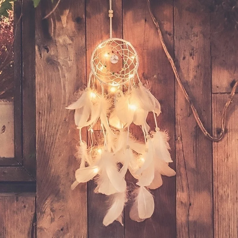 Домашний декор Ловец снов с ночным светильник перьями из бисера портативный