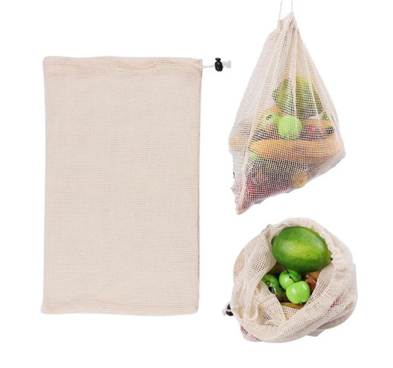 3 шт многоразовые мешки для производства, многоцелевой мешок из хлопчатобумажной сетки для овощей, для покупок и хранения, 3 размера, Экологически чистая тканевая сумка