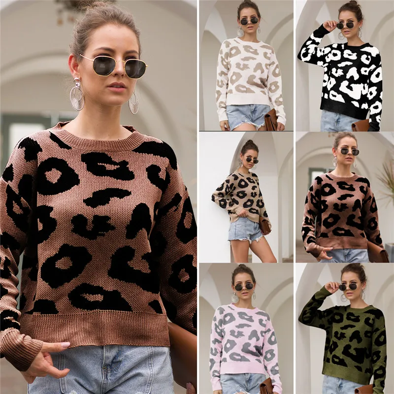 Womens Sweater, Casual Loose Sweater Autumn Winter Womens Knitwear Knitted Pullovers Leopard Sweater Christmas Leopard Sweater
