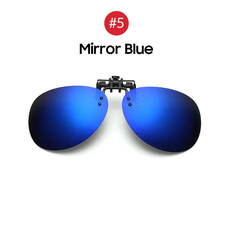Rimless Round Polarized Flip-Up Oversized Sunglasses with Blue Mirror Lens