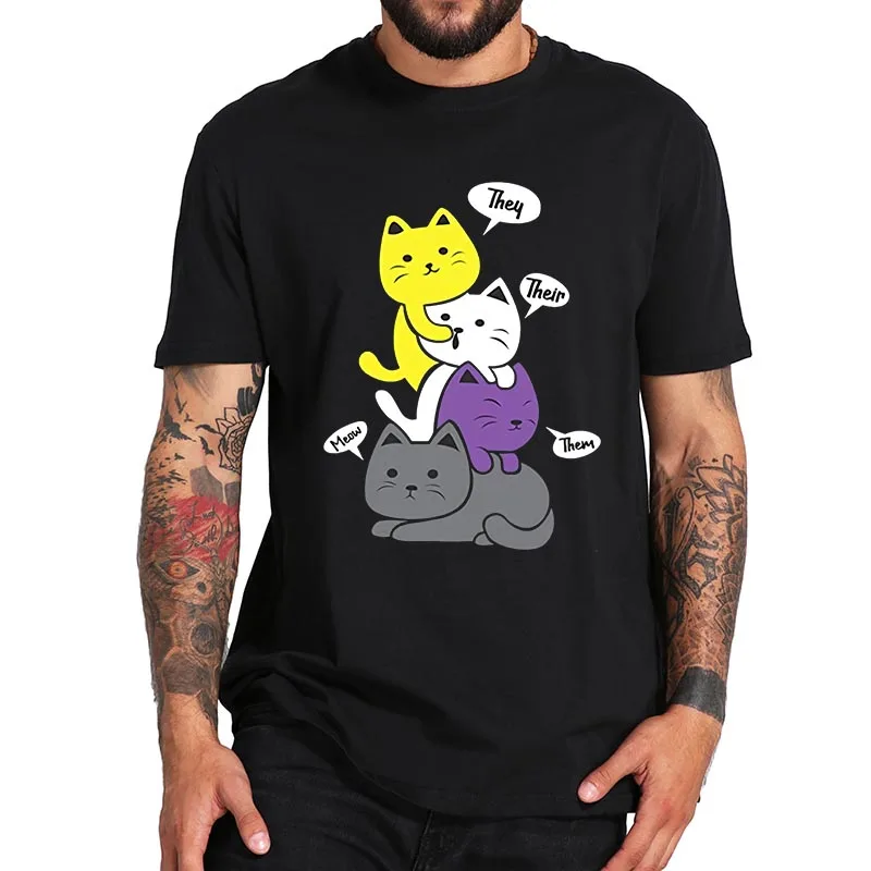 Недвоичная футболка с надписью They The Meow милая кошка удобная идентификацией по
