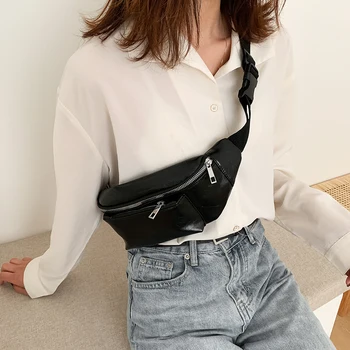 

PU Leather Fanny Waist Bag Chest Pouch Small Ladies Women Solid Color Casual Elegant Lightweight Daily Shoulder Packs
