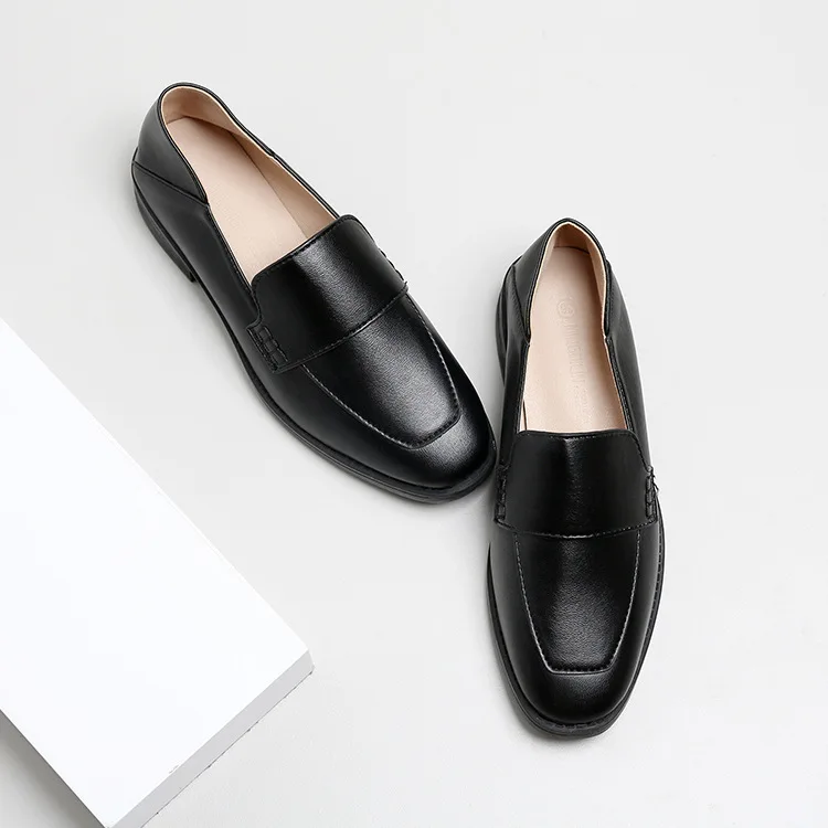 

Shallow Mouth Single Shoes Women's 2019 England Leather Shoes New Style-Style Small Retro Square Head Loafers Shoes Adult Love S