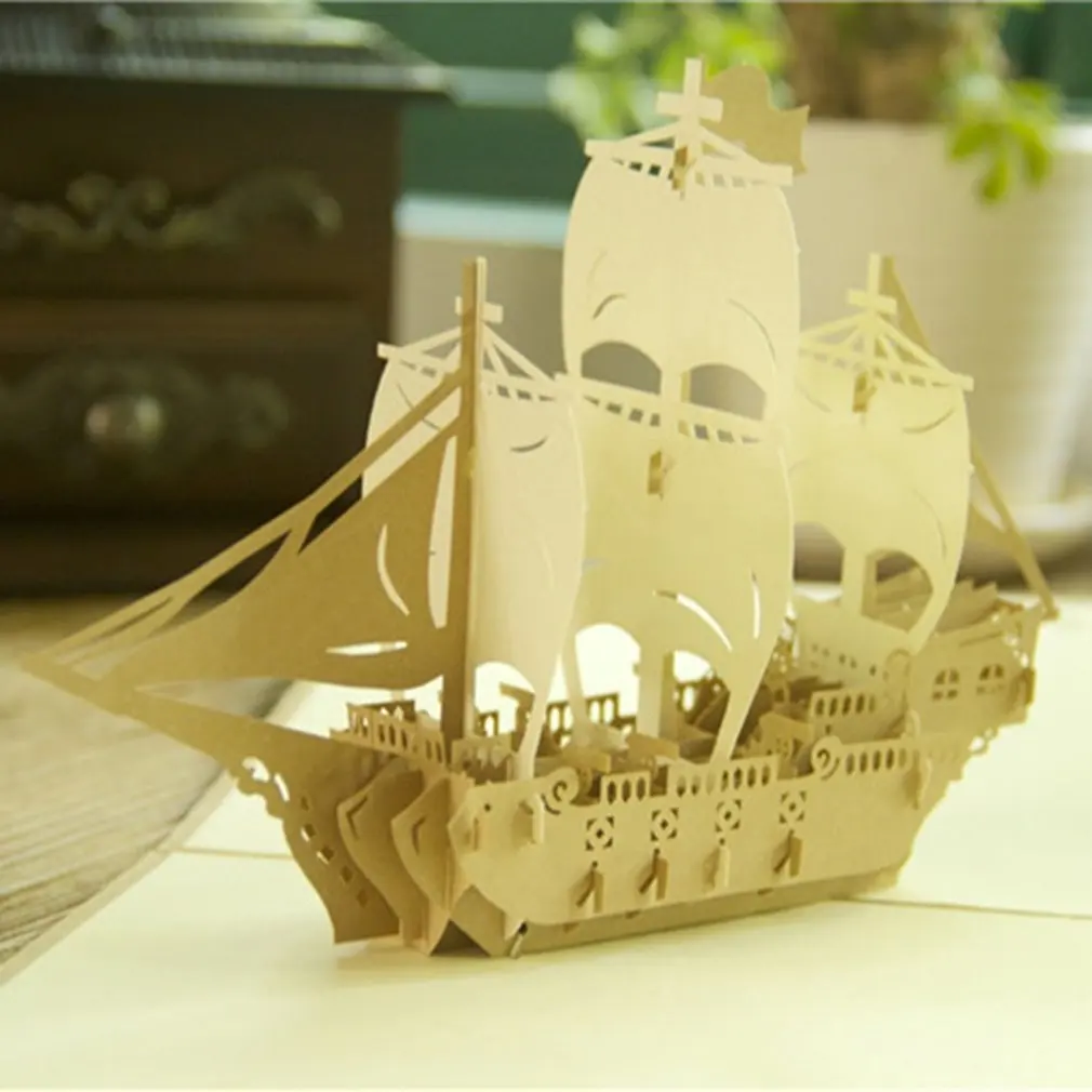 Изысканный Ретро парусник 3D поздравительная открытка с днем рождения поздравление юбилей любителей океана 3D открытка