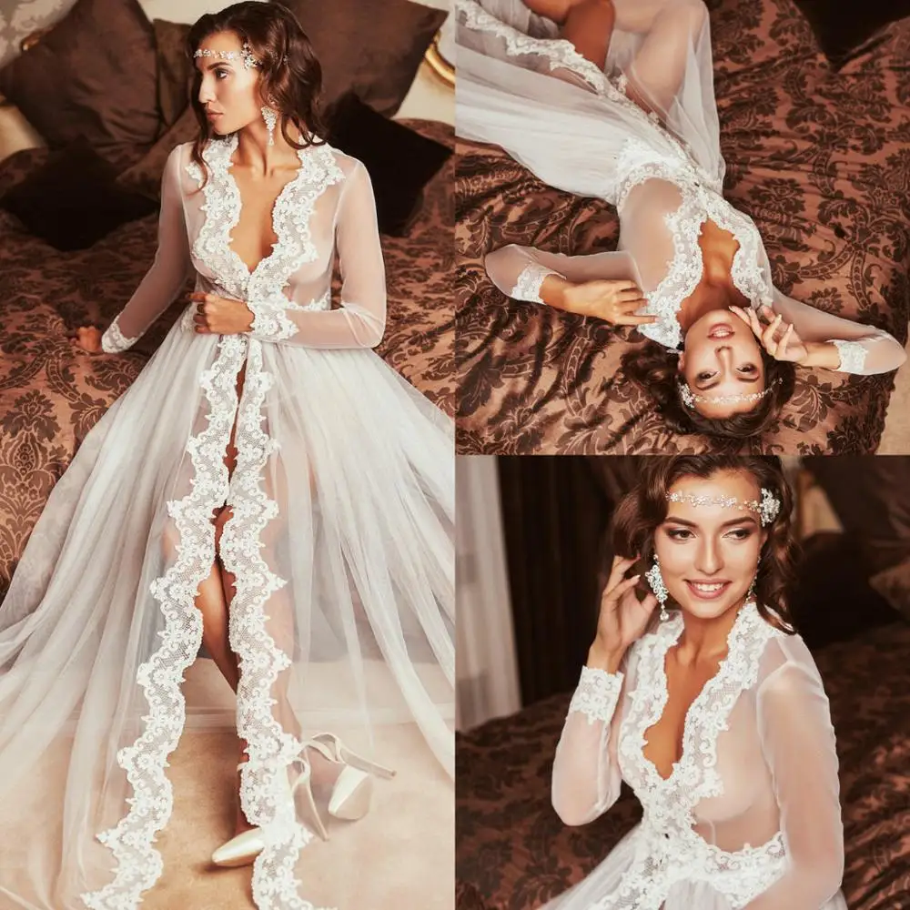 Пикантная Женская одежда для сна халат будуарное платье кружевное кимоно с