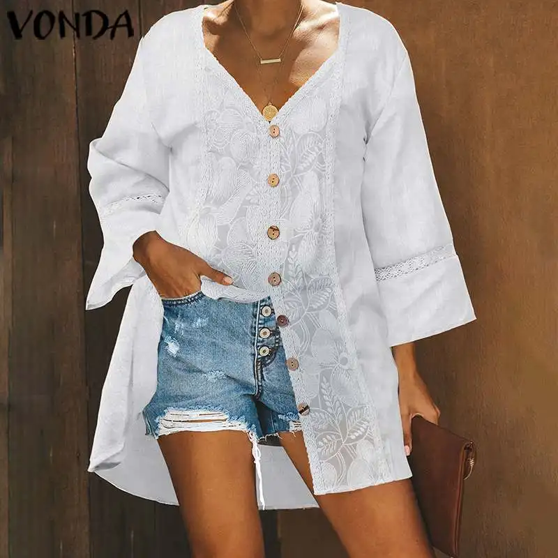 

VONDA Tunic Women Bohemian Tops And Blouse 2019 Autumn Long Sleeve Shirts Offic Blusas Beach Casual Long Party Shirts Plus Size