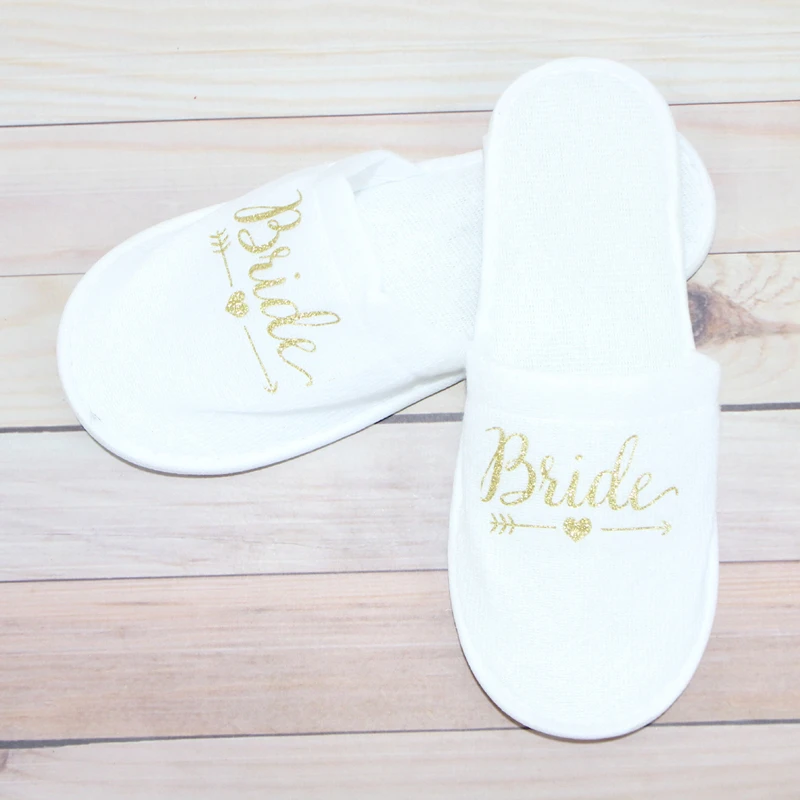 Golden bride 1 пара, Свадебный декор, для подружки невесты, для невесты, для спа, мягкие тапочки для свадебного душа, для девичника стаканчики для вечеринки, подарков, Q - Цвет: Golden bride