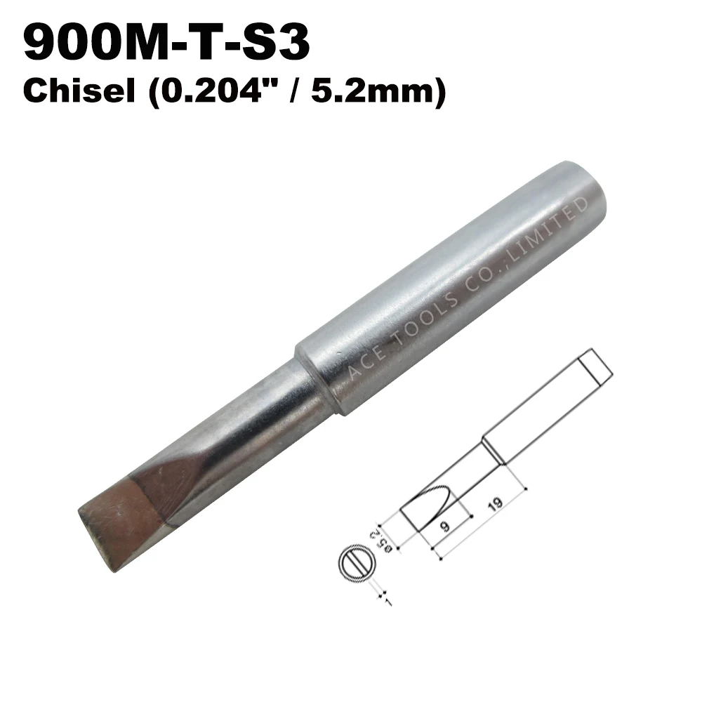 

Soldering Tip 900M-T-S3 Chisel 5.2mm for Hakko 936 907 Milwaukee M12SI-0 Radio Shack 64-053 Yihua 936 X-Tronics 3020 Iron Bit