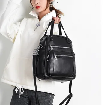 

New Ladies Backpack PU Leather Woman Shoulder Bag Casual Large Capacity Student Schoolbag Teenage Girls Multi-Function Backpack
