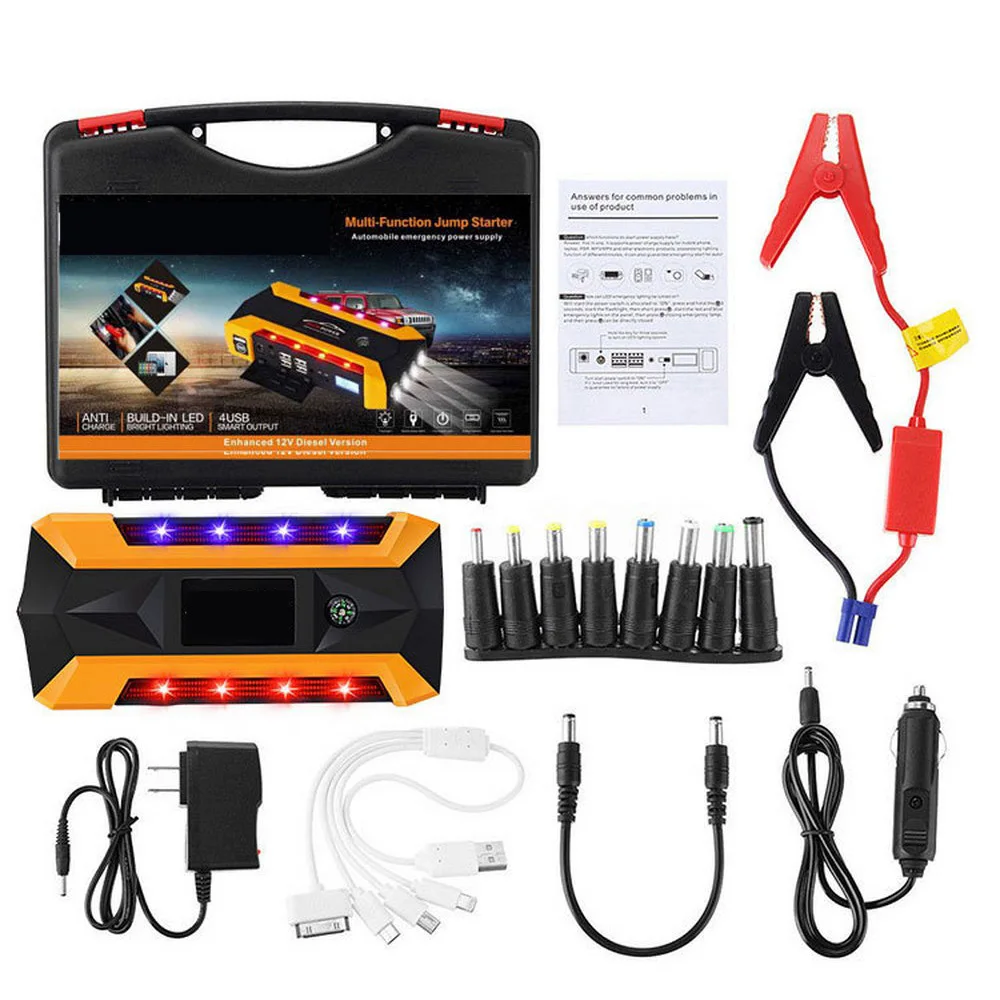 1set Car Jump Starter 12V 89800 mAh Car USB Auto Starting Device Vehicle Emergency Start Battery Power Bank Car Battery Splitter