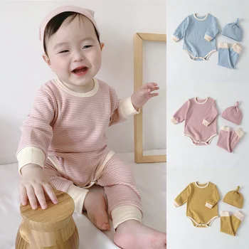 

Boys Clothing Set Cotton Clothes Striped Newborn Baby 0-3T 2pcs Romper+Hat+Pants for Kids Home Sleepwear Autumn Winter Outfits