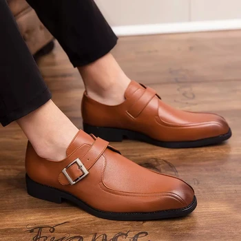 

Men PU Leather Fashion Shoes Low Heel Loafers Shoes Dress Shoes Brogue Shoes Spring Ankle Boots Vintage Classic Male CasualLP309