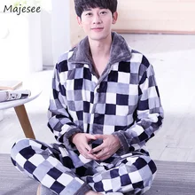 Мужские пижамные наборы зимние толстые удобные пижамы большого размера мужской фланелевый корейский Стиль Новая мода Мужчины Домашняя одежда Повседневная