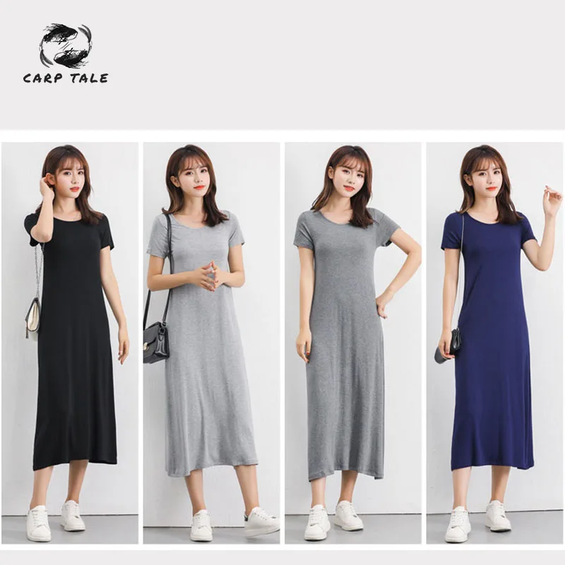 

Dress Summer New 2019 Korean Version of Modal Short-sleeved Large Size Dress Loose Inside Short-sleeved Bottom Dress Comfotable