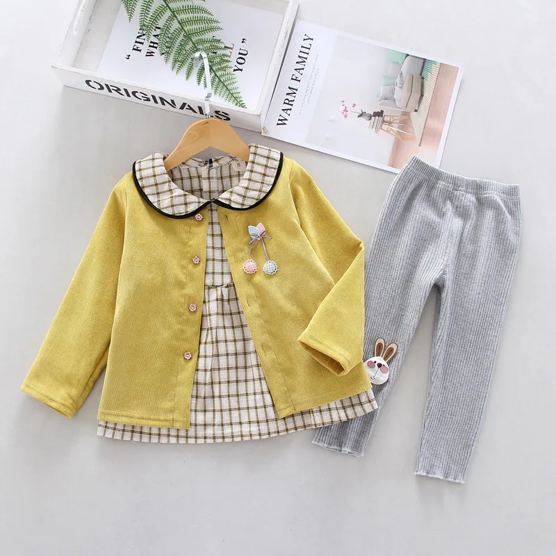 

Childrenswear 2020 Spring And Autumn New Style Female Baby Bunny Small Flower Three-piece Set 1-3 Children Plaid Skirt Coat