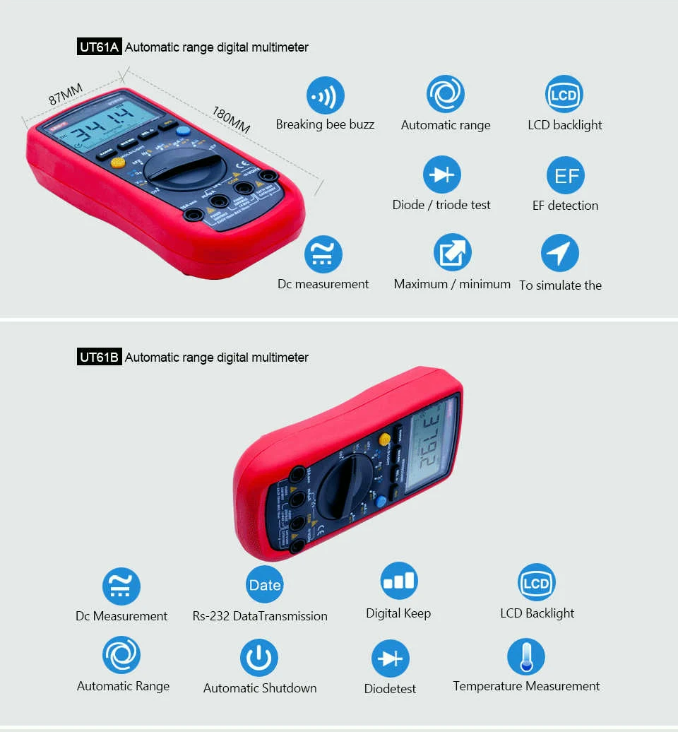 UNI-T ut61a ut61b ut61c ut61d ut61e multímetro