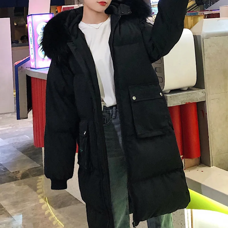 Black Coat 2 RICININA, Женская куртка, повседневное пальто с мехом, теплое, на молнии, одноцветное, длинное, Женское пальто, элегантные куртки, зимняя женская парка с капюшоном - Цвет: Black Coat 2