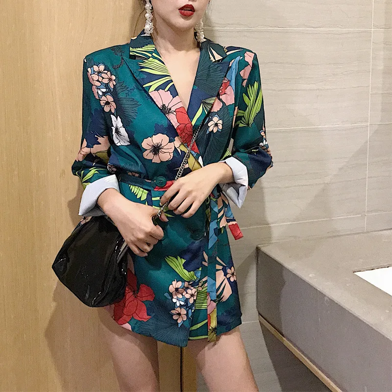 

2019 Fashion WOMEN'S Dress Hong Kong Flavor Autumn New Style Fashion Printed Long Suit Coat Women's Small Suit
