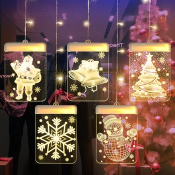 

New 3D Christmas Santa Claus Elk Bell LED Fairy Lights Hanging Ornaments Navidad Christmas Decoration For Home New Year Xmas