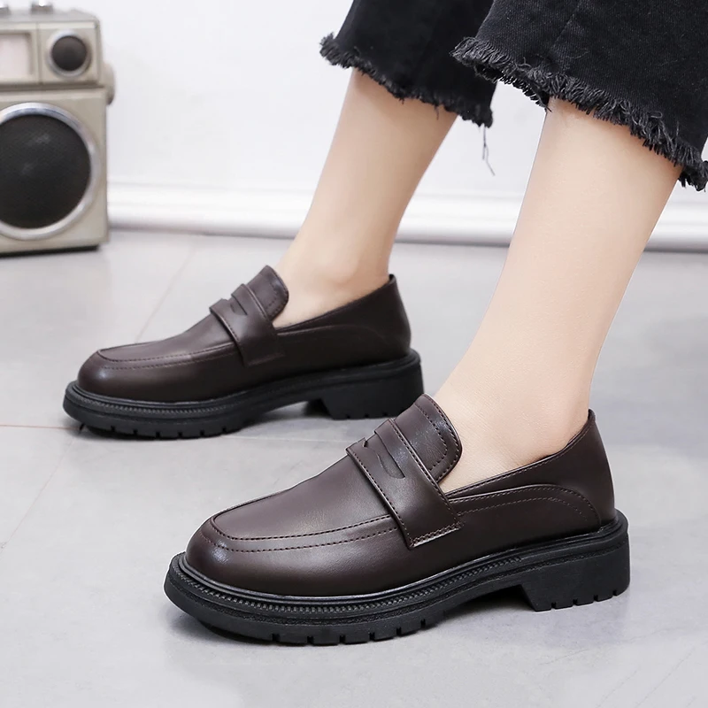 

British Style Flat Black Shoes For Women Oxfords Women's Soft Loafers With Fur Modis All-Match Shallow Mouth Slip-on Round Toe
