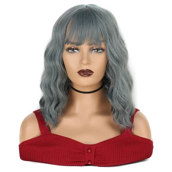 

Short Natrual Wave Bob Wigs with Air Bangs for Women Synthetic Heat Resistant Fiber for Party Cosplay Wig Ombre