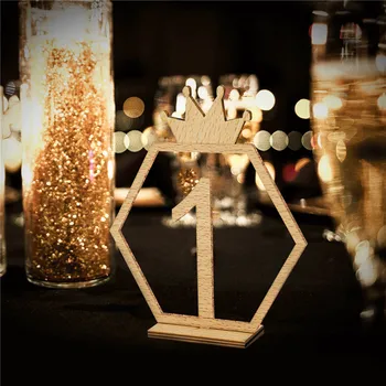 

10pcs Wooden Hexagon Shaped Table Numbers With Crown Wedding Table Cards Number Holders for Reception Tables Party Order Signs