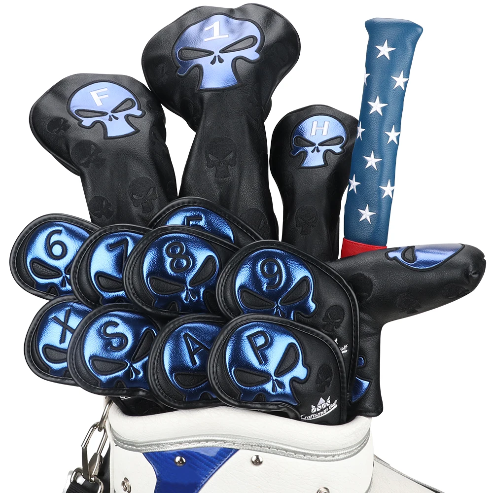 

Golf Headcovers Gift Set Driver Fairway Hybrid UT Iron Putter Cover Alignment Stick Cover Leather with Number Tag