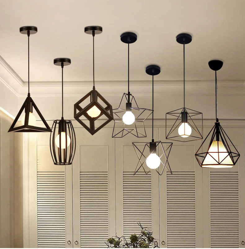 modern cage pendant lights iron loft pyramid pendant lamp industrial hanging lamp for cafe living room dinning room kitchen e27 pendant lights aliexpress
