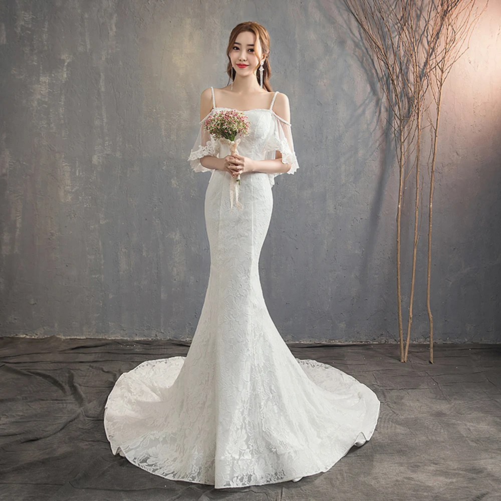 Hochzeitskleid белые кружева русалка свадебное платье Vestido de Noiva Sereia без спинки принцесса халат de Mariage свадебное платье