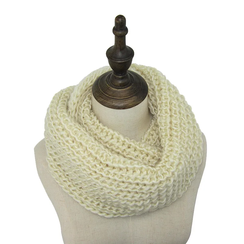 Однотонный вязаный снуд, зимний базовый бесконечный зажим для шарфа для женщин - Цвет: beige