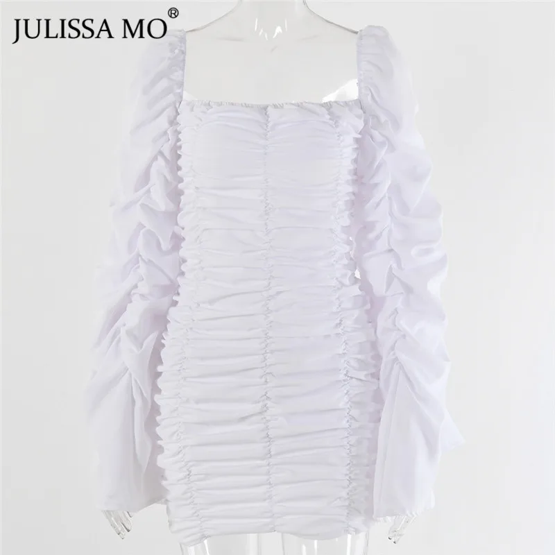 Julissa mo женское осеннее белое платье с рюшами винтажные облегающие платья с длинным рукавом модные короткие сексуальные мини вечерние платья