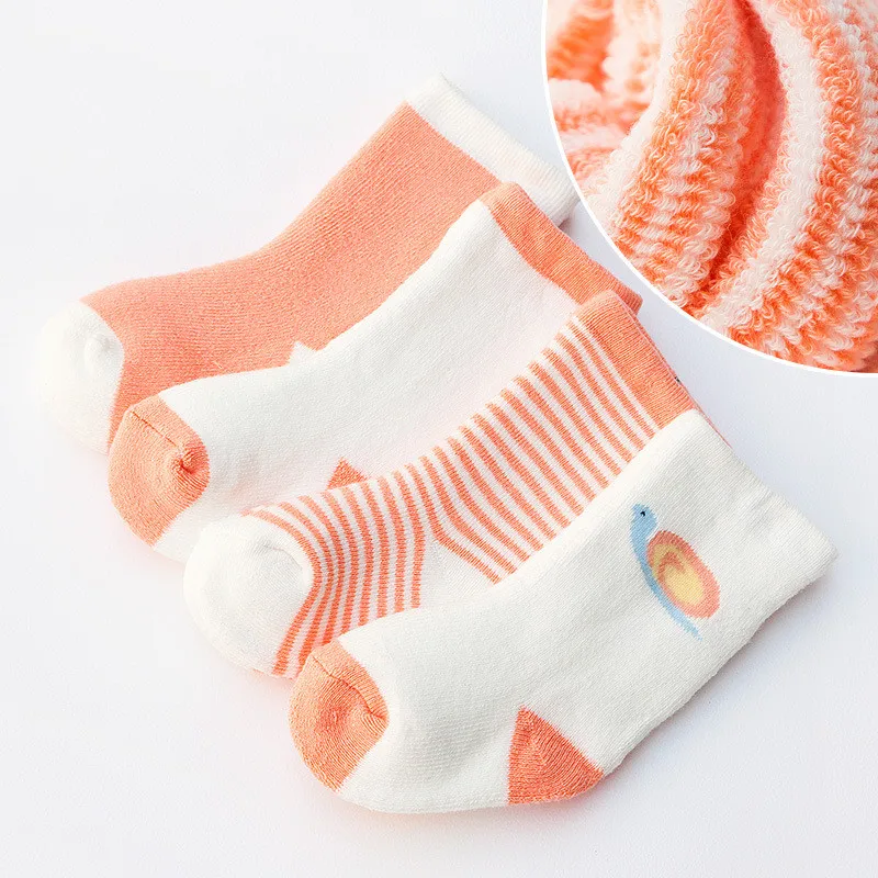 4Pairs/lot Newborn Baby Socks Cartoon Warm Baby Socks for Girls Infant Cotton Baby Boys Socks Spring Autumn Winter - Цвет: Orange