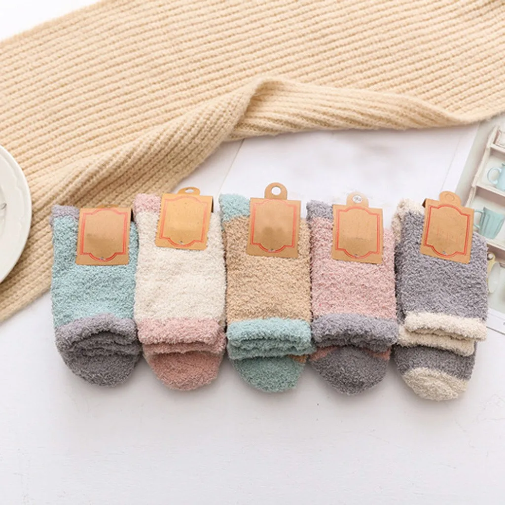 MIARHB, женские носки, 3 пары, Харадзюку, зимние носки, милые хлопковые носки, одноцветные, толстые, коралловый флис, носки-Тапочки