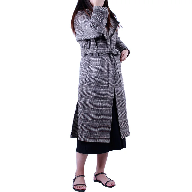 Ceny Kobiety wełniany płaszcz Plaid kobiety kurtka luźny długi Breasted wełniany płaszcz zimowy płaszcz wełniany płaszcz