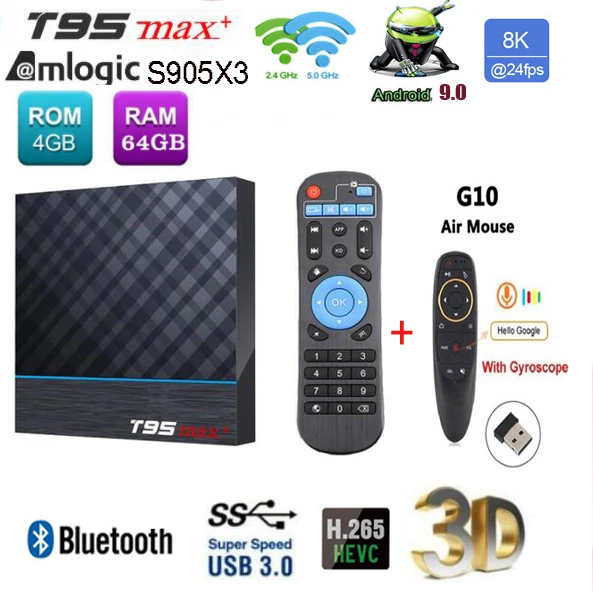 T95 MAX Plus Android BOX 9,0 Amlogic S905X3 2g 16g 2,4g wifi USB 3,0 HDR 3D 8K ТВ-приставка - Цвет: 4G 64G G10