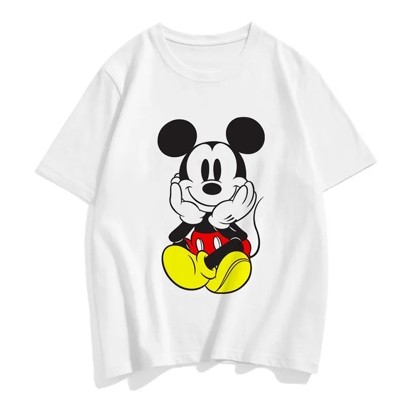 Three Mickey Mouse Print Women T shirt Cartoon Summer Top Ladies T Shirt Graphic Female Tee T-Shirt Disney Womens Clothing yellow t shirt