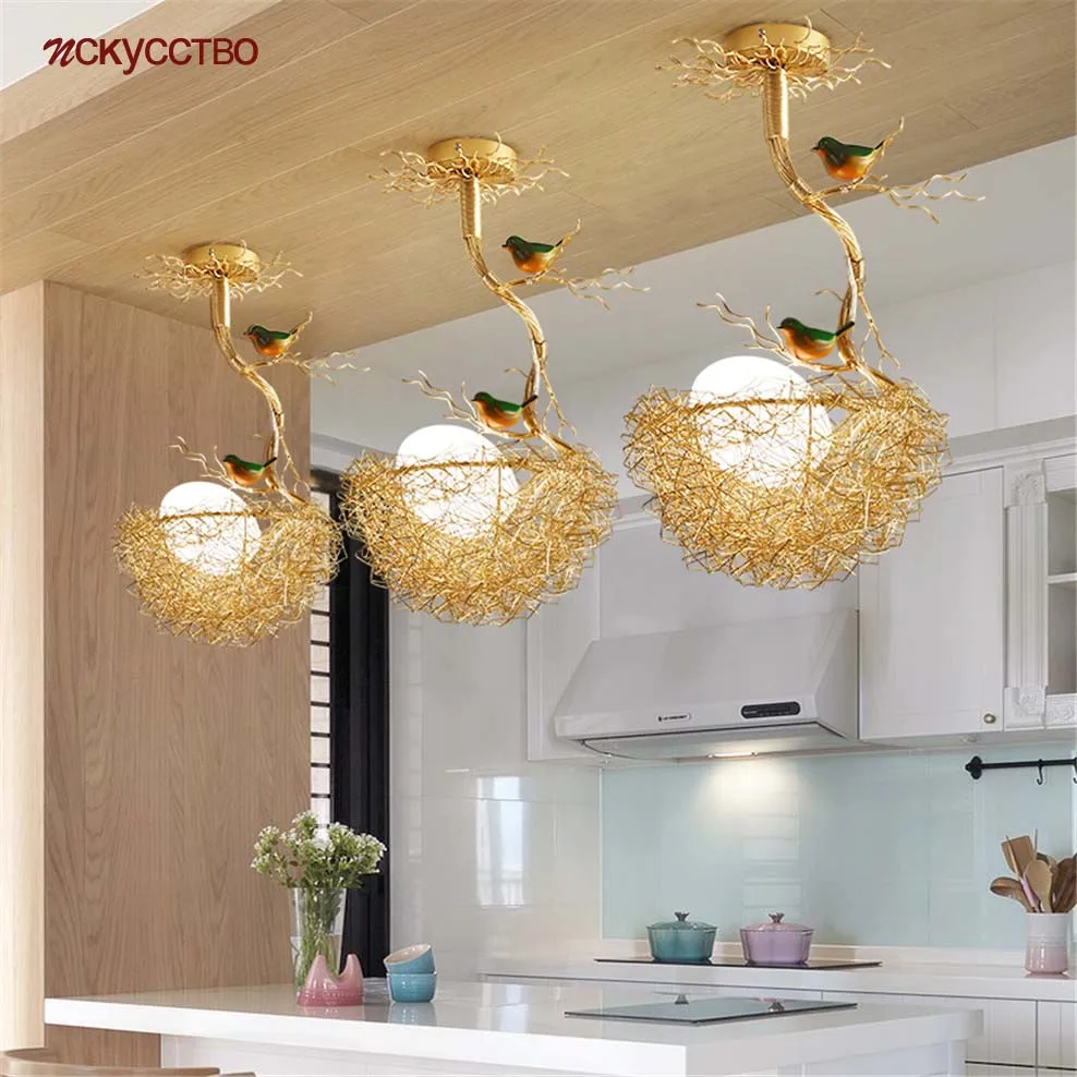 Nordic Country Bird'S Nest Glass Pendant Lights For Dining Room Kitchen Cottagecore Deco Suspension Luminaire Cafe Bar Led Lamp