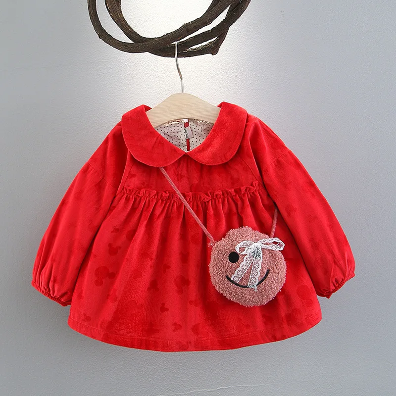 Г. Осенне-зимнее платье с принтом и сумочкой для девочек; детская одежда;