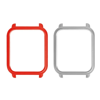 

2 Pcs Smart Watch Protector Case Slim Frame PC Case Cover Protect Shell for Huami Amazfit Bip Youth Watch, Red & Silver