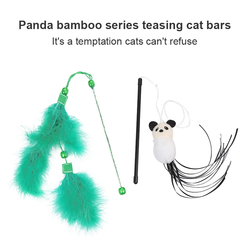 

Pet Product Soft Funny Cat Stick Panda Bamboo Creative Modeling Cat Interactive Funny Teasing Cat Stick Artificial Feather Toy