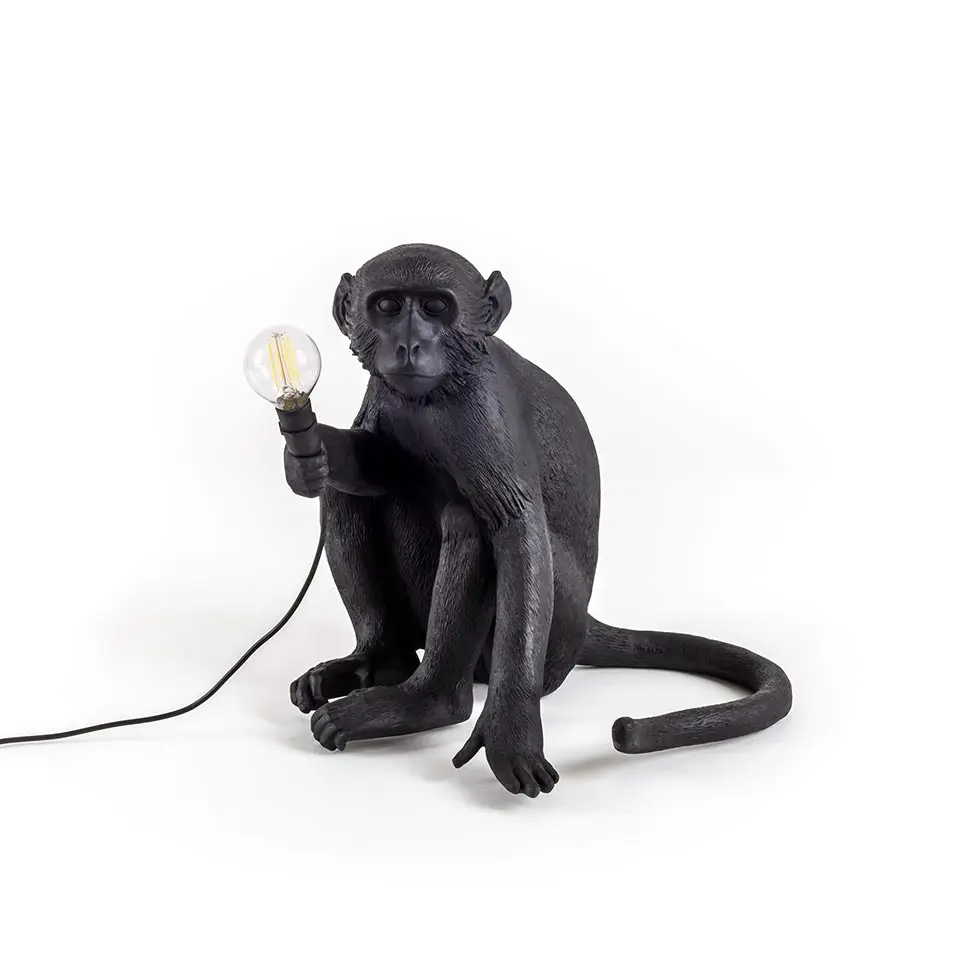 Modern Resin Black White Monkey Pendant Light for Living Room Lamps Art Parlor Study Room Led Lights Lustre with E27 Led Bulb - Цвет корпуса: Black-Table lamp