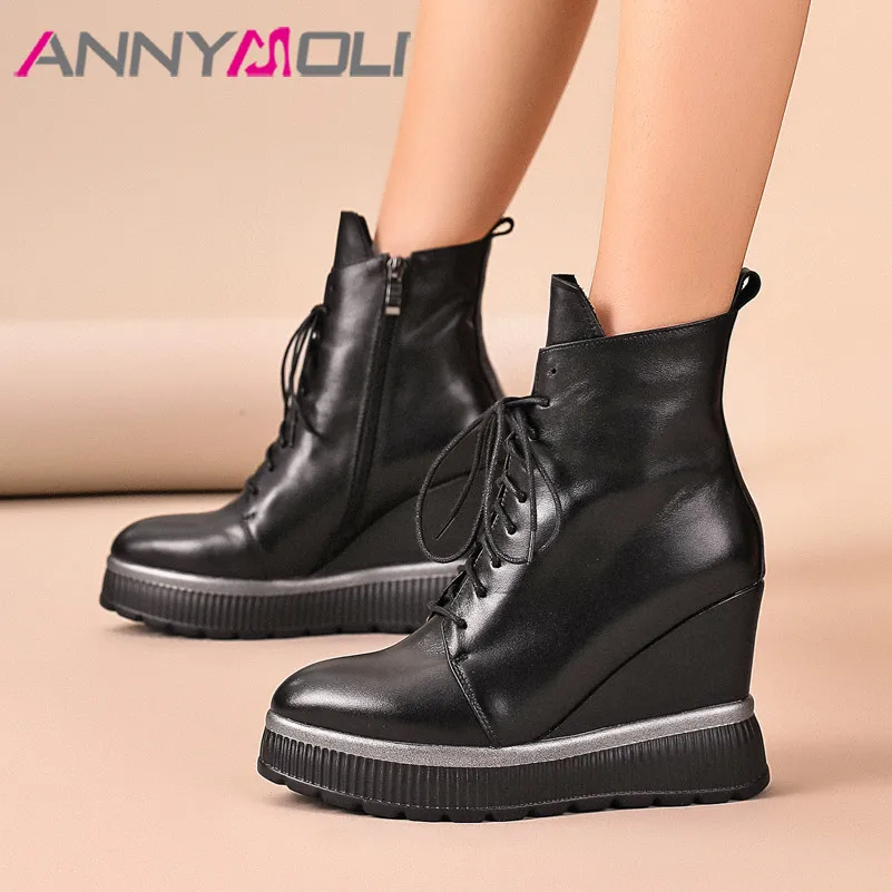 Женские зимние ботильоны ANNYMOLI короткие сапоги на платформе и очень высоком
